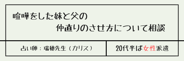 喧嘩をした妹と父との仲直りのさせ方について